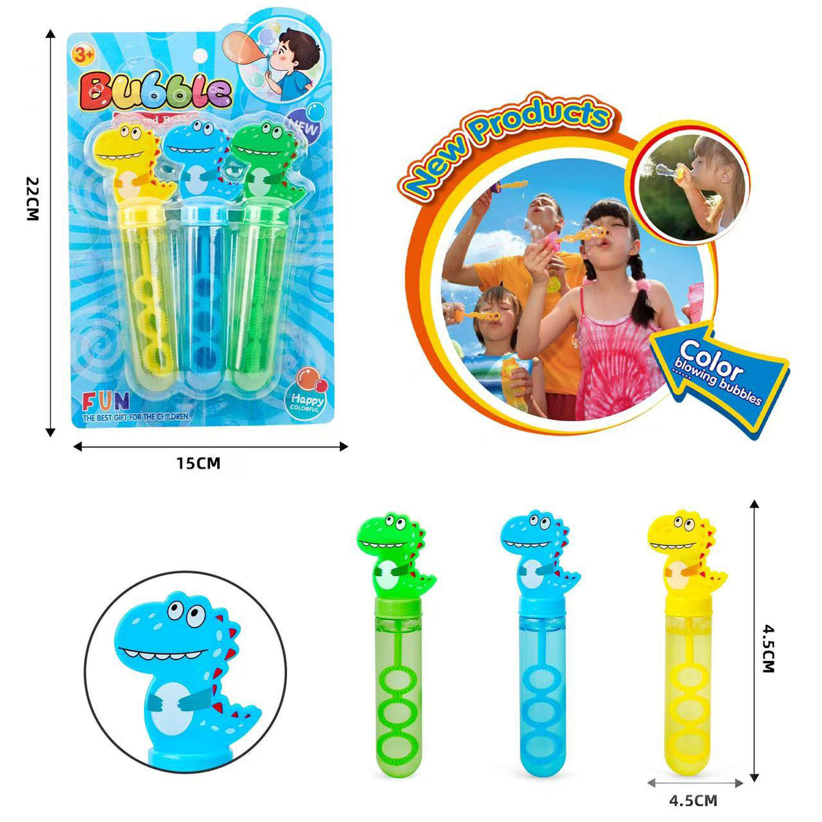 Dino Bubble Tube Set – 3 - Pack Blister Card