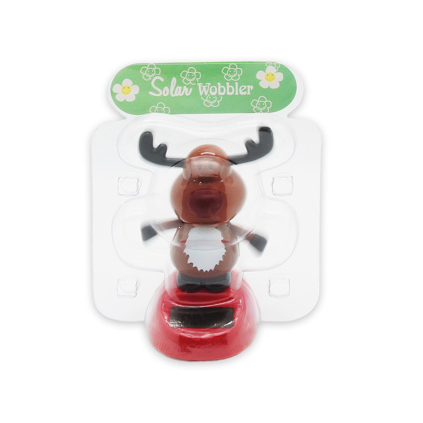 Solar Dancing Christmas Dashboard Toy featuring a cheerful reindeer wobbler in a fun design.