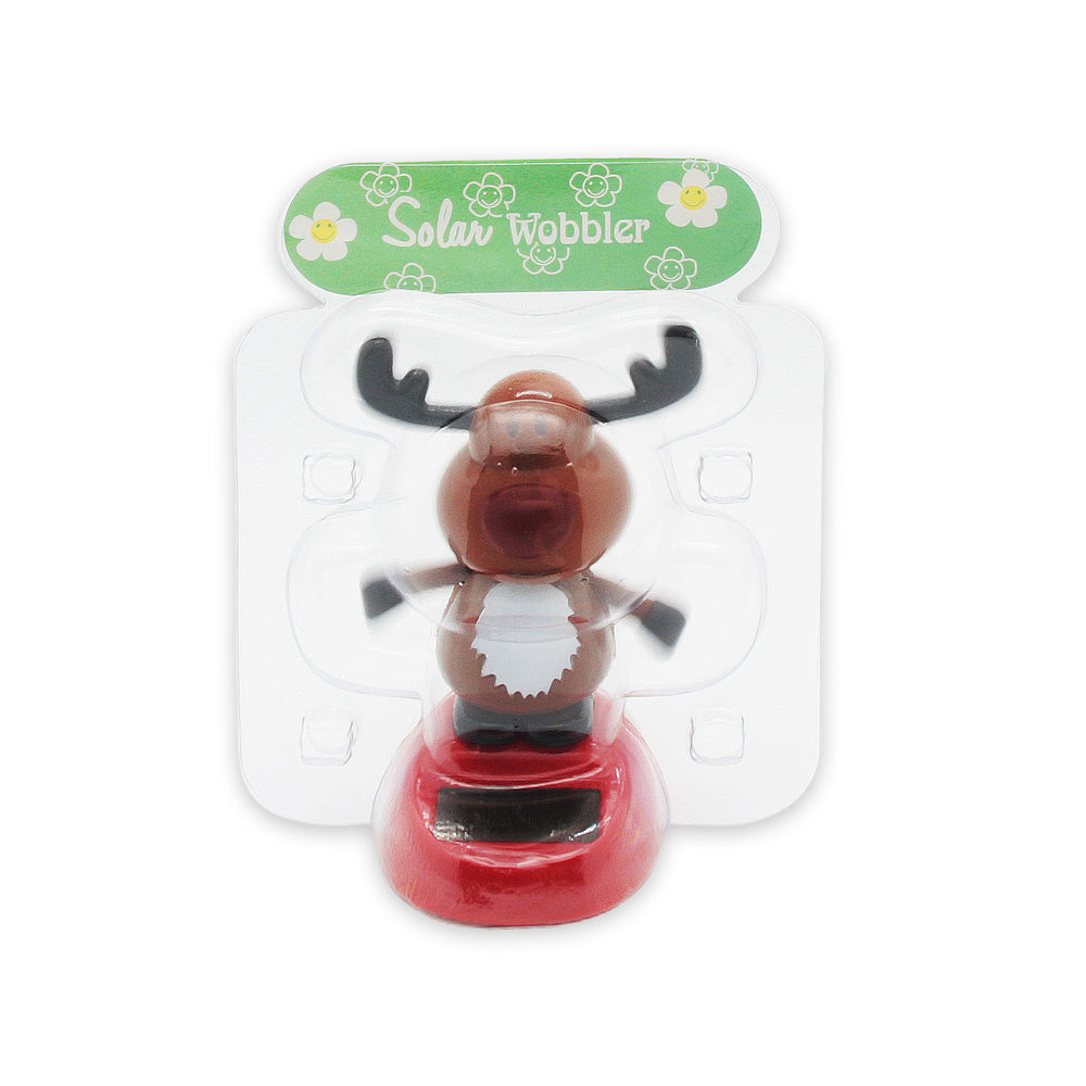 Solar Dancing Christmas Dashboard Toy featuring a cheerful reindeer wobbler in a fun design.