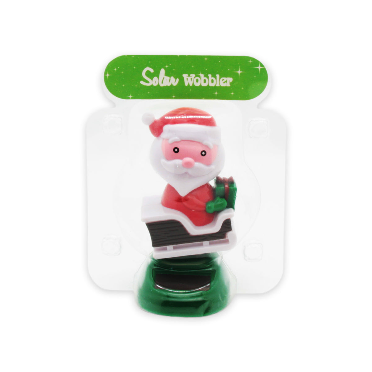 Solar Dancing Christmas Dashboard Toy featuring a cheerful Santa wobbler in a sleigh.