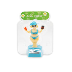 Solar Dancing Bikini Girl Toy in packaging, solar-powered figurine with sunglasses and a bikini.
