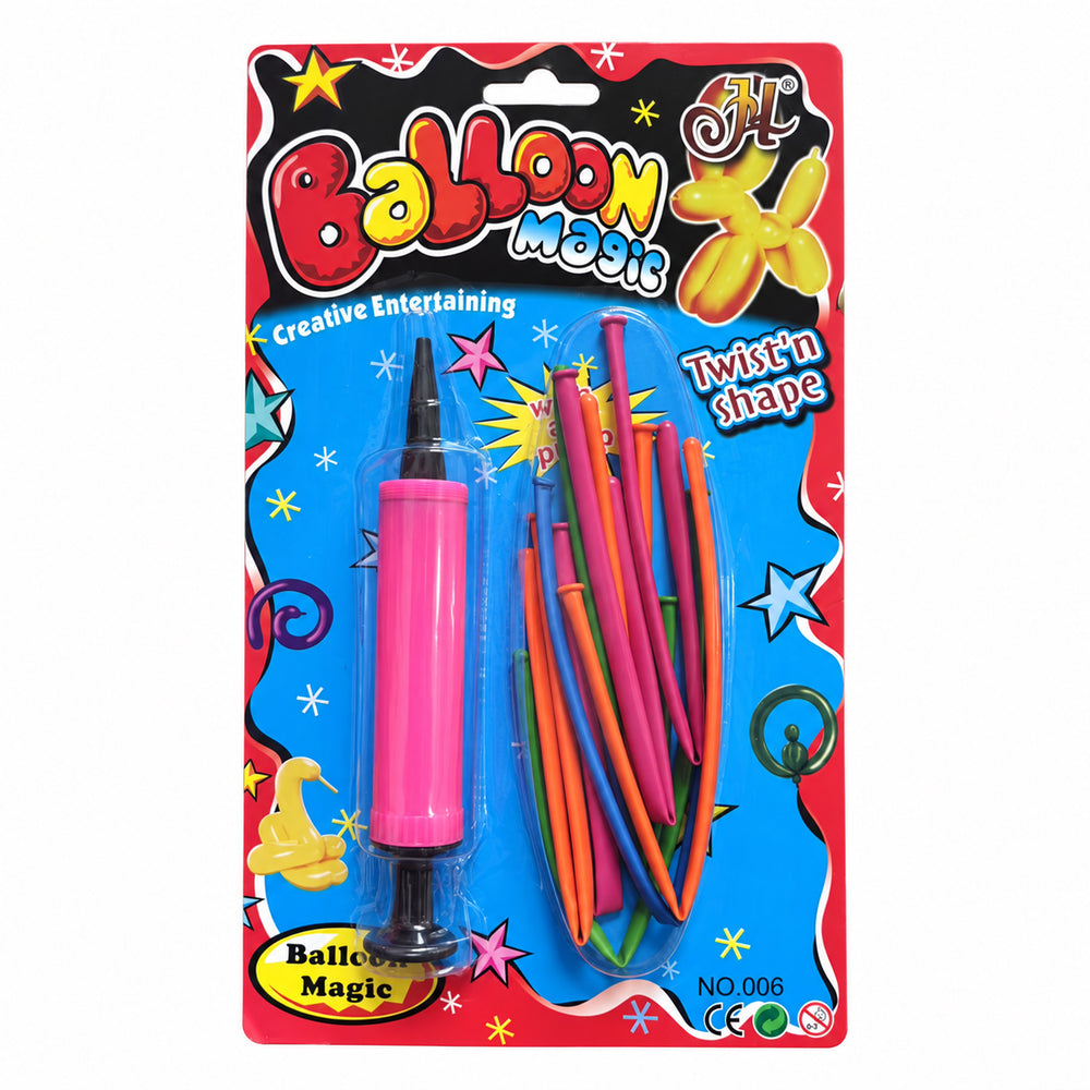 Balloon modelling set with pink pump and assorted twisting balloons