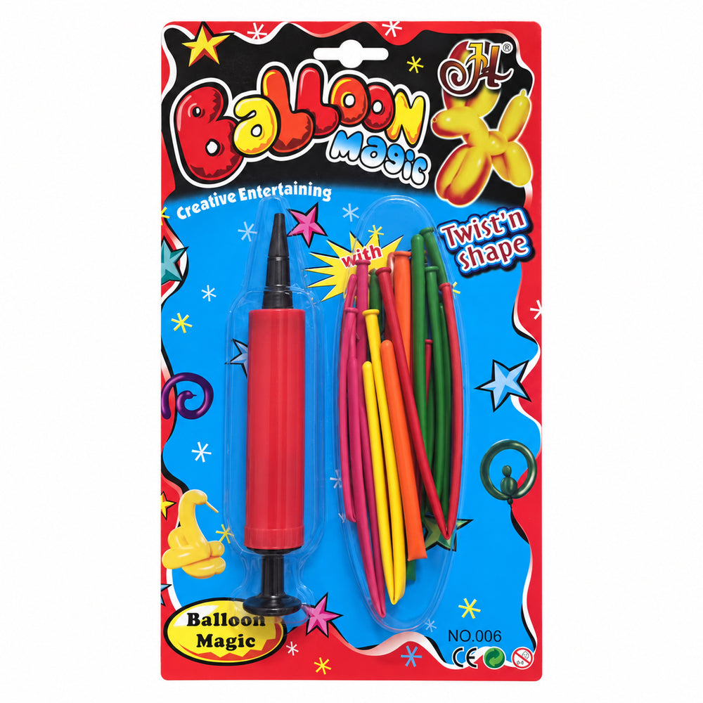 Balloon modelling set with red pump and assorted twisting balloons