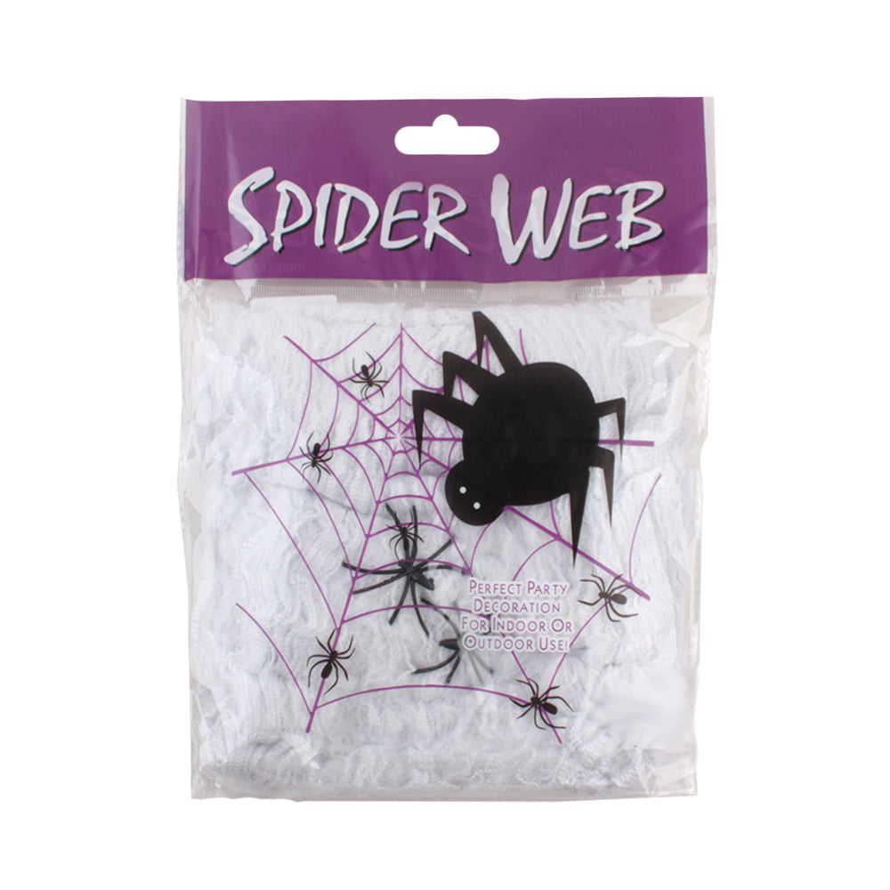 Spider Web w Spider packaging featuring realistic spider decorations for Halloween parties.
