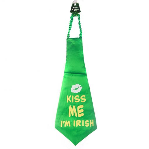 St Paddy Jumbo Necktie in green with text 'KISS ME I’M IRISH' celebrating St. Patrick's Day style.
