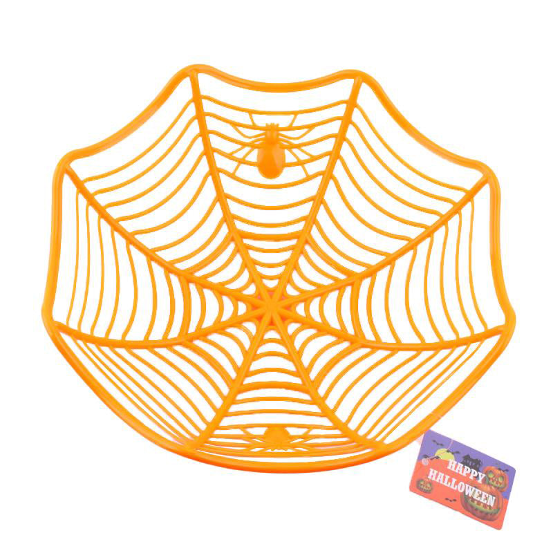 Halloween Candy Basket featuring an orange spider web design for Halloween treats.