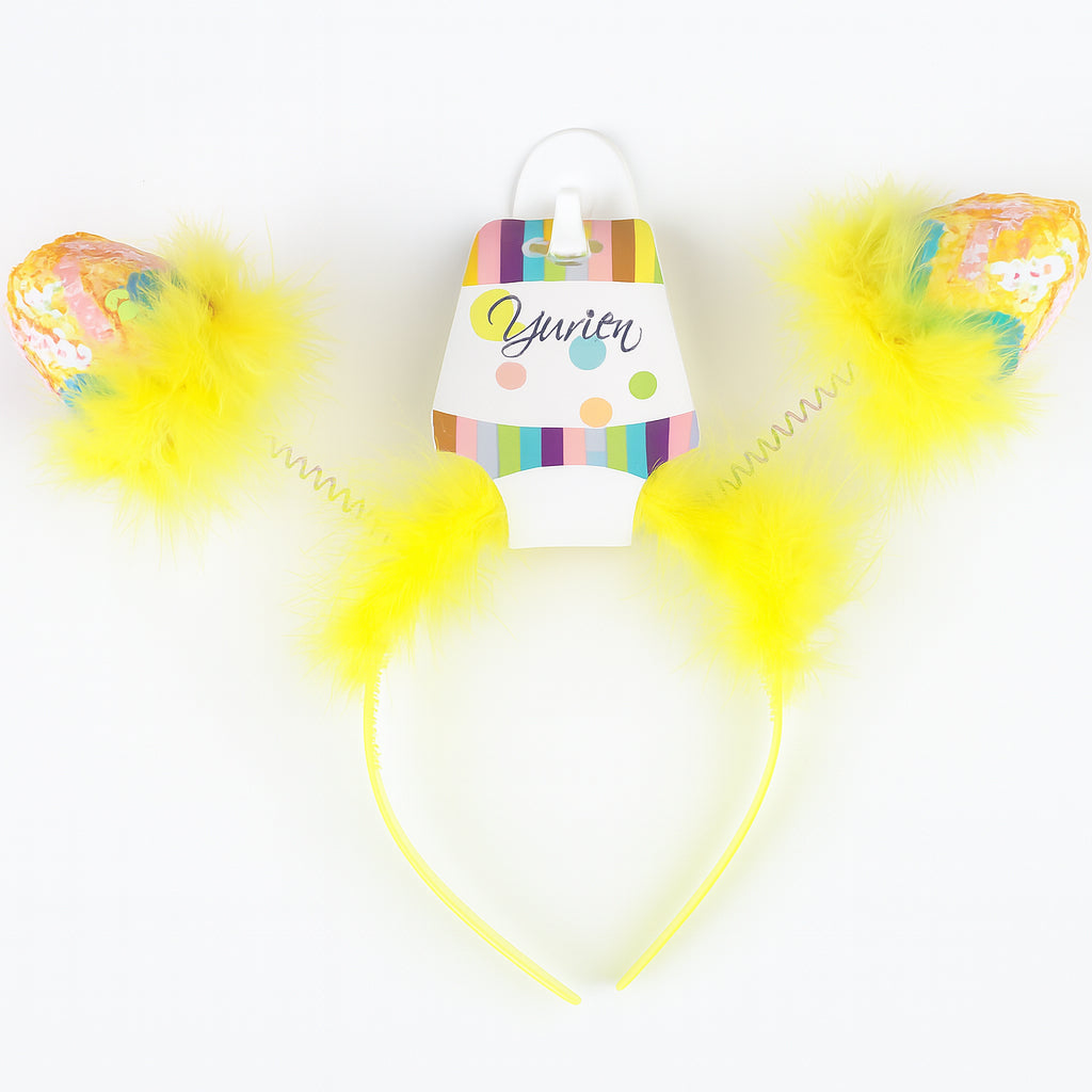 Bright and fun Egg Hair Band with fluffy yellow accents, perfect for festive occasions and parties.