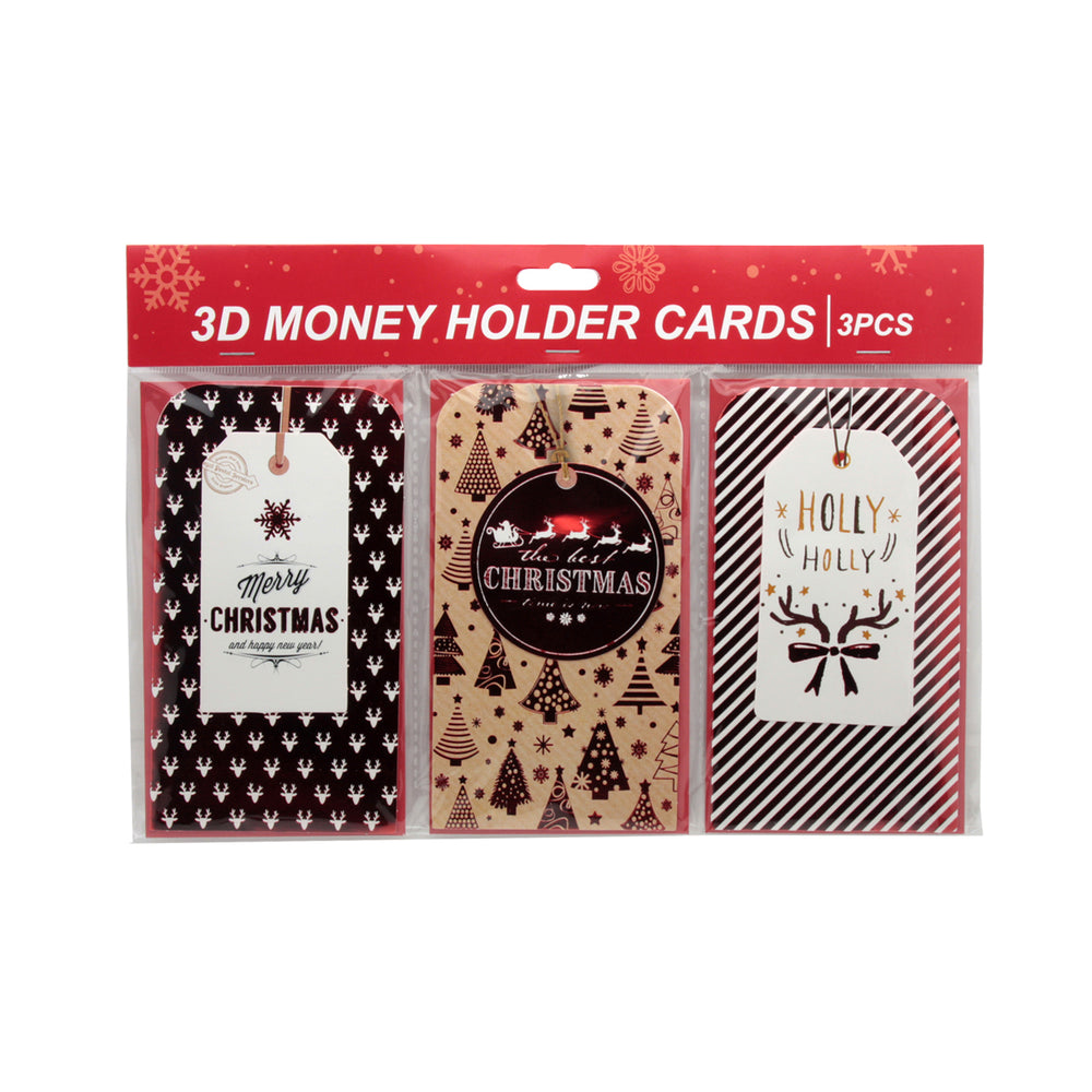 3D Money Tang Card(P16) set of 3 holiday money holder cards featuring Christmas designs.