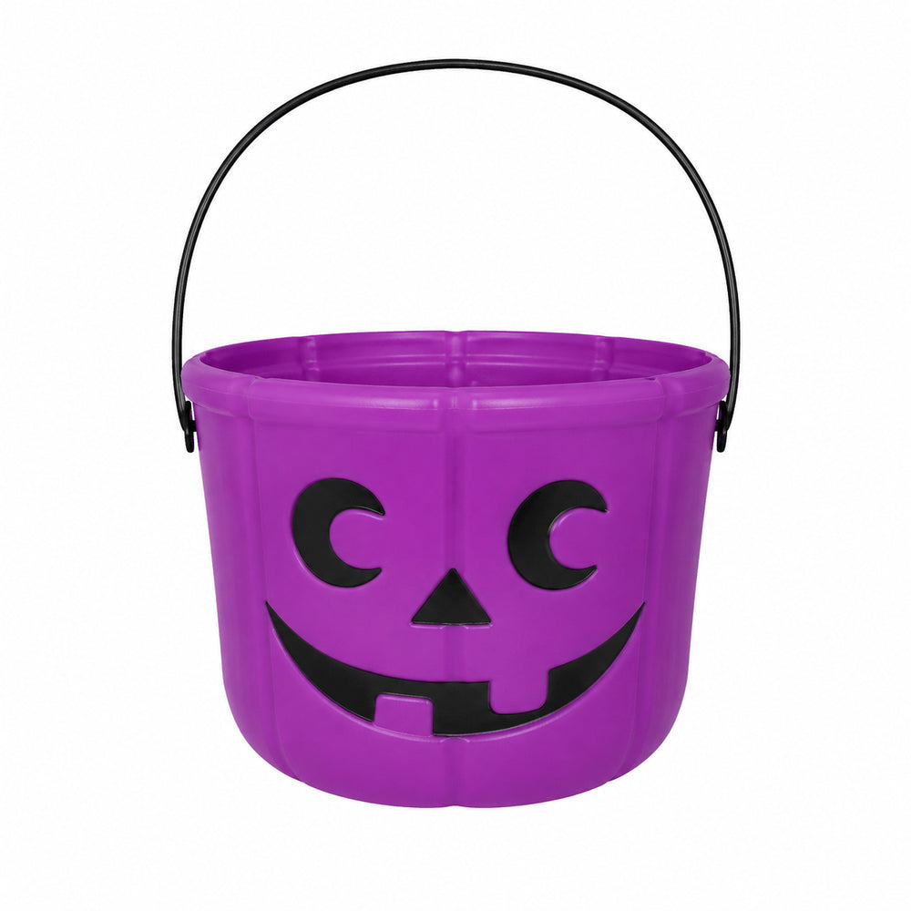 Purple Halloween pumpkin trick-or-treat bucket with black handle