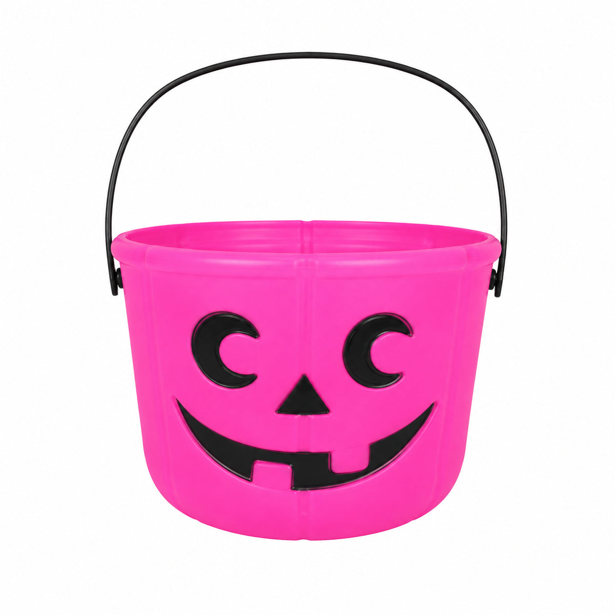Pink Halloween pumpkin trick-or-treat bucket with black handle