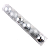 X-mas NR Ball (6PCS,6CM) silver glitter and shiny Christmas ornaments in a clear tube packaging.
