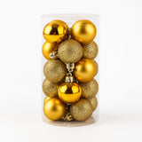 X-mas NR Ball (24PCS,3CM) in gold color, decorative Christmas ornaments in transparent container.