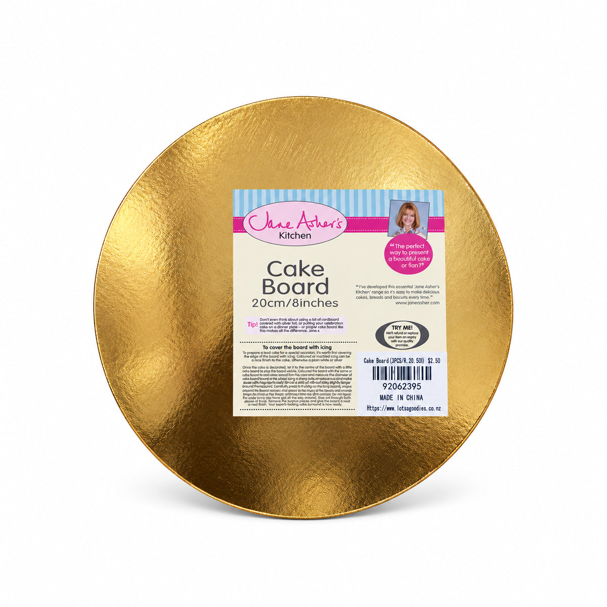 Gold round cake boards, 20cm – 3 Pack