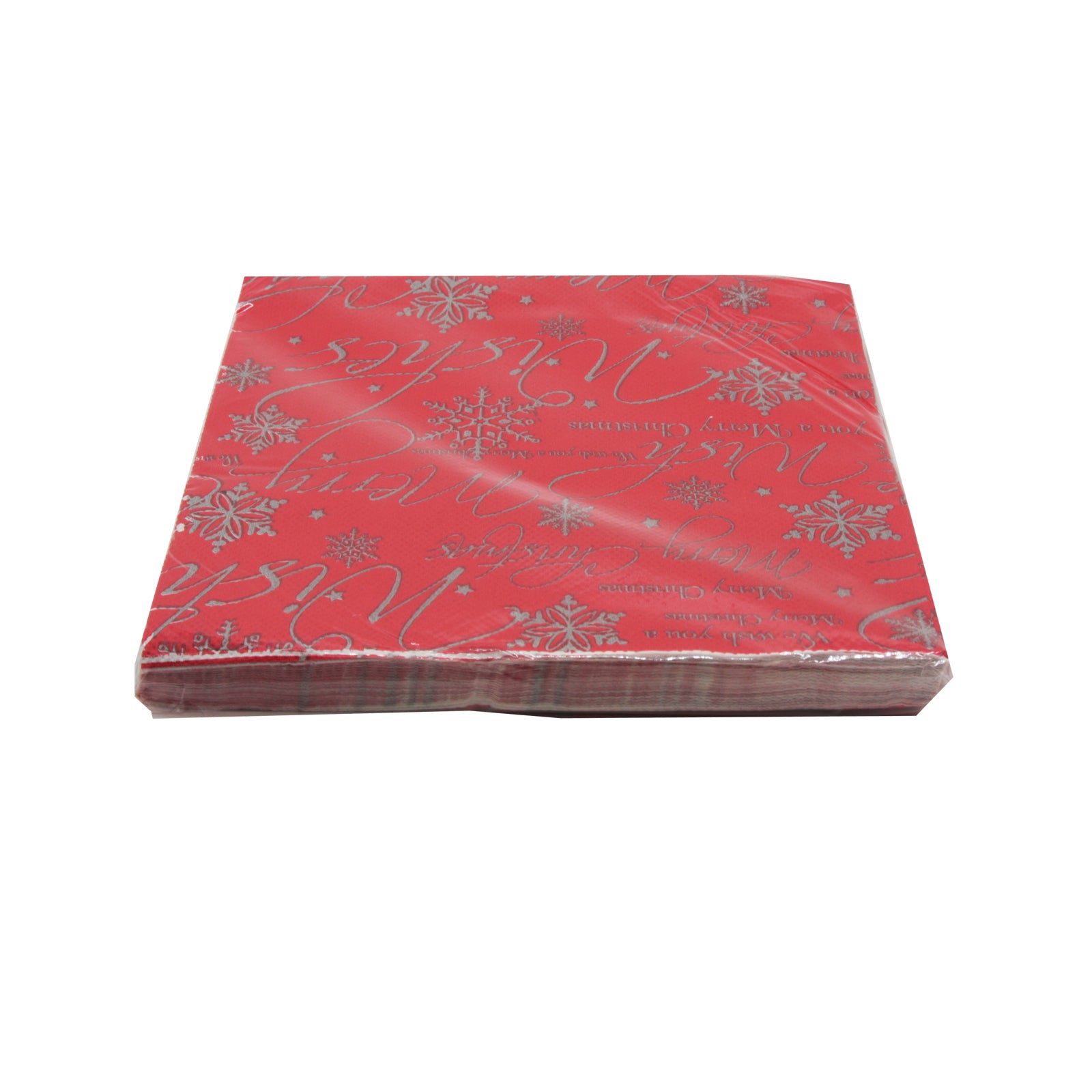 X-mas Serviette in bright red with silver snowflake design for festive celebrations.