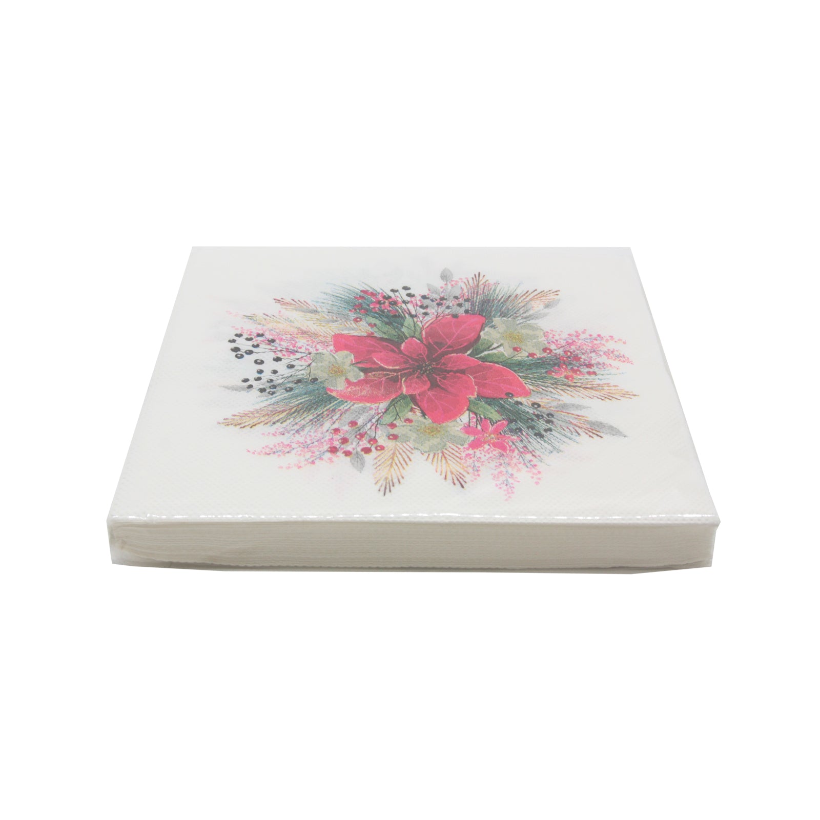 X-mas Serviette with a floral design featuring pink and green accents, perfect for holiday celebrations.
