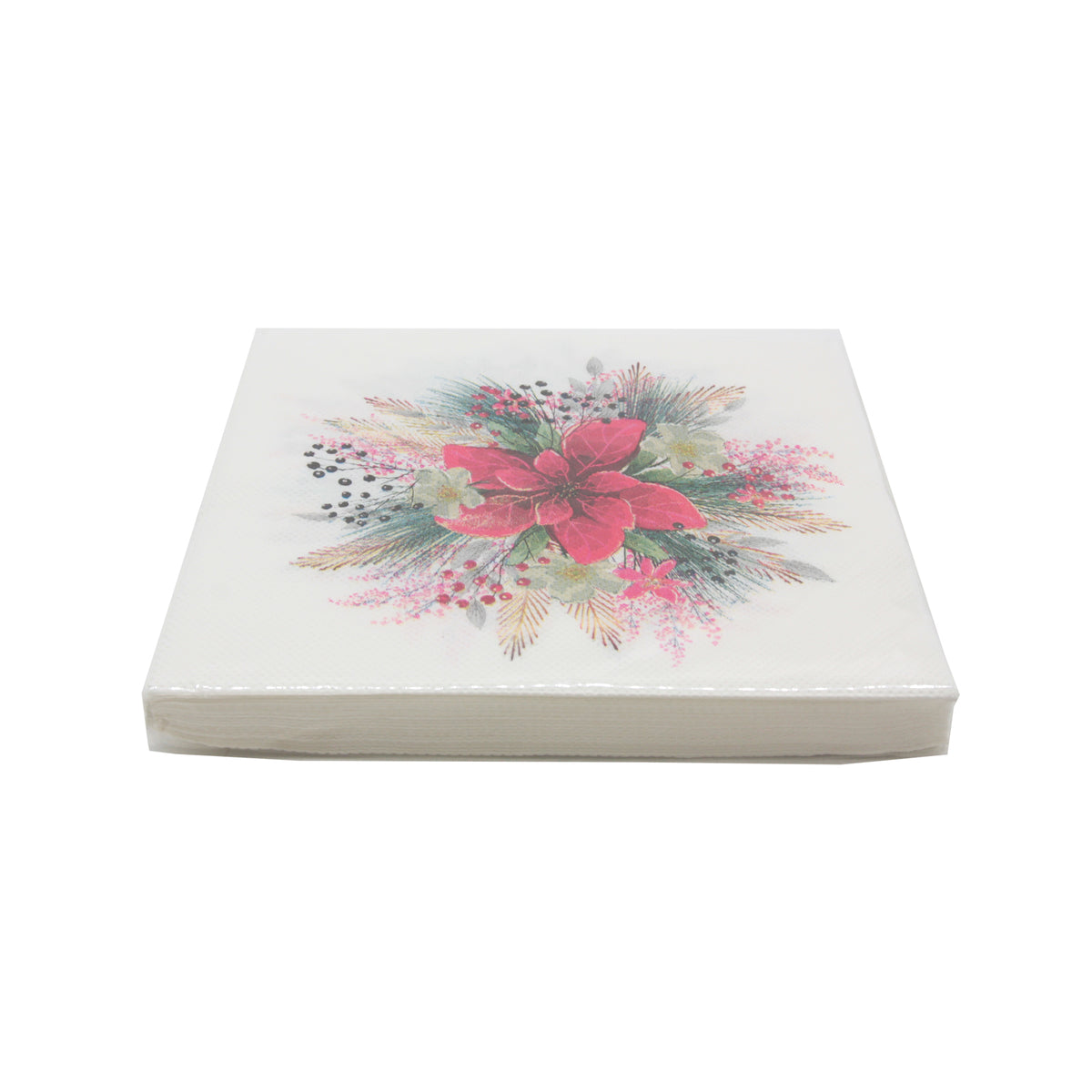 X-mas Serviette with a floral design featuring pink and green accents, perfect for holiday celebrations.