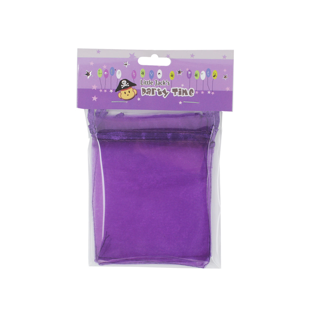 Organza Gift Bags – 4PCS (9×12cm) Drawstring Pouch for Jewelry & Favors in purple packaging.