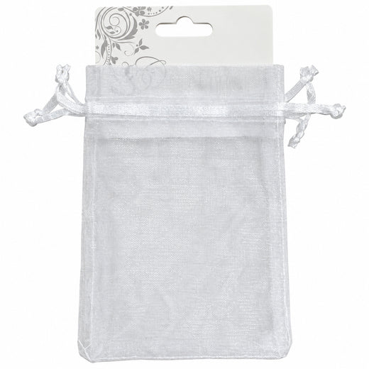 White organza drawstring gift pouches, 9 x 12cm, 4 pack