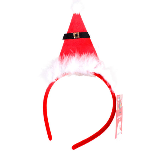 X-mas Hat Headband featuring a red Santa hat design with fur trim and a belt detail