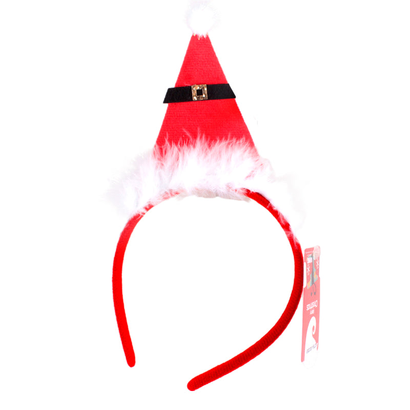 X-mas Hat Headband featuring a red Santa hat design with fur trim and a belt detail