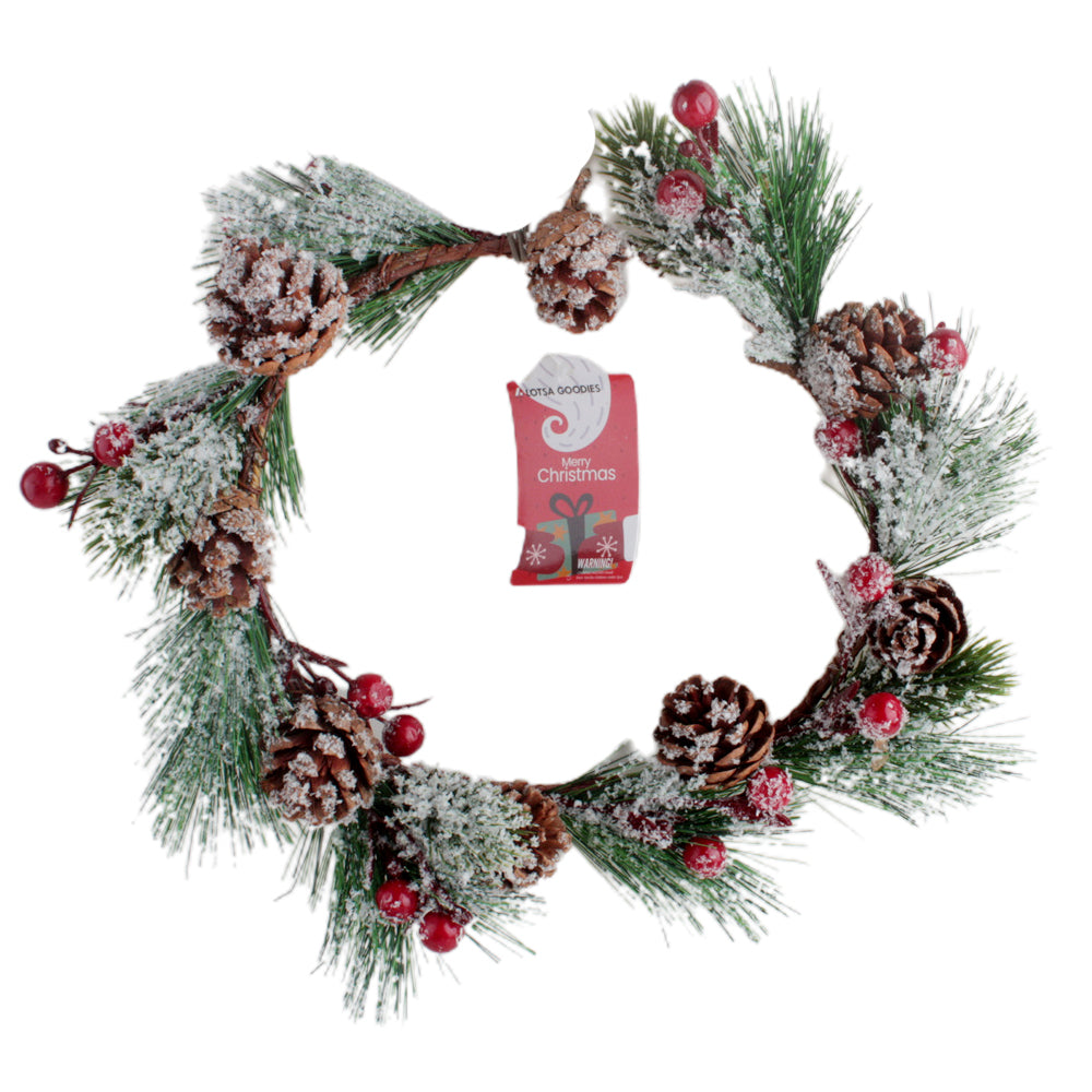 Holly Wreath adorned with pine cones and berries, perfect for festive decor and holiday celebrations.