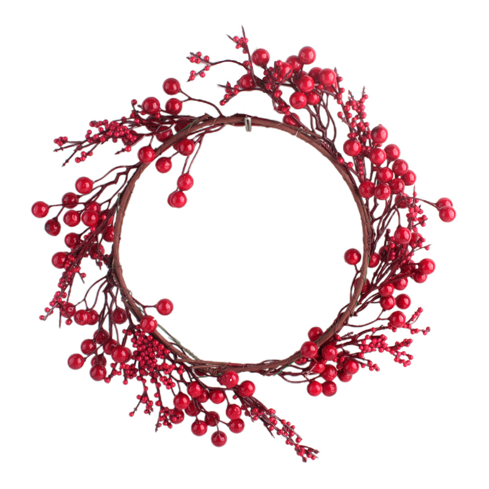 Red Holly Wreath adorned with vibrant red berries, perfect for festive home decor and seasonal celebrations.