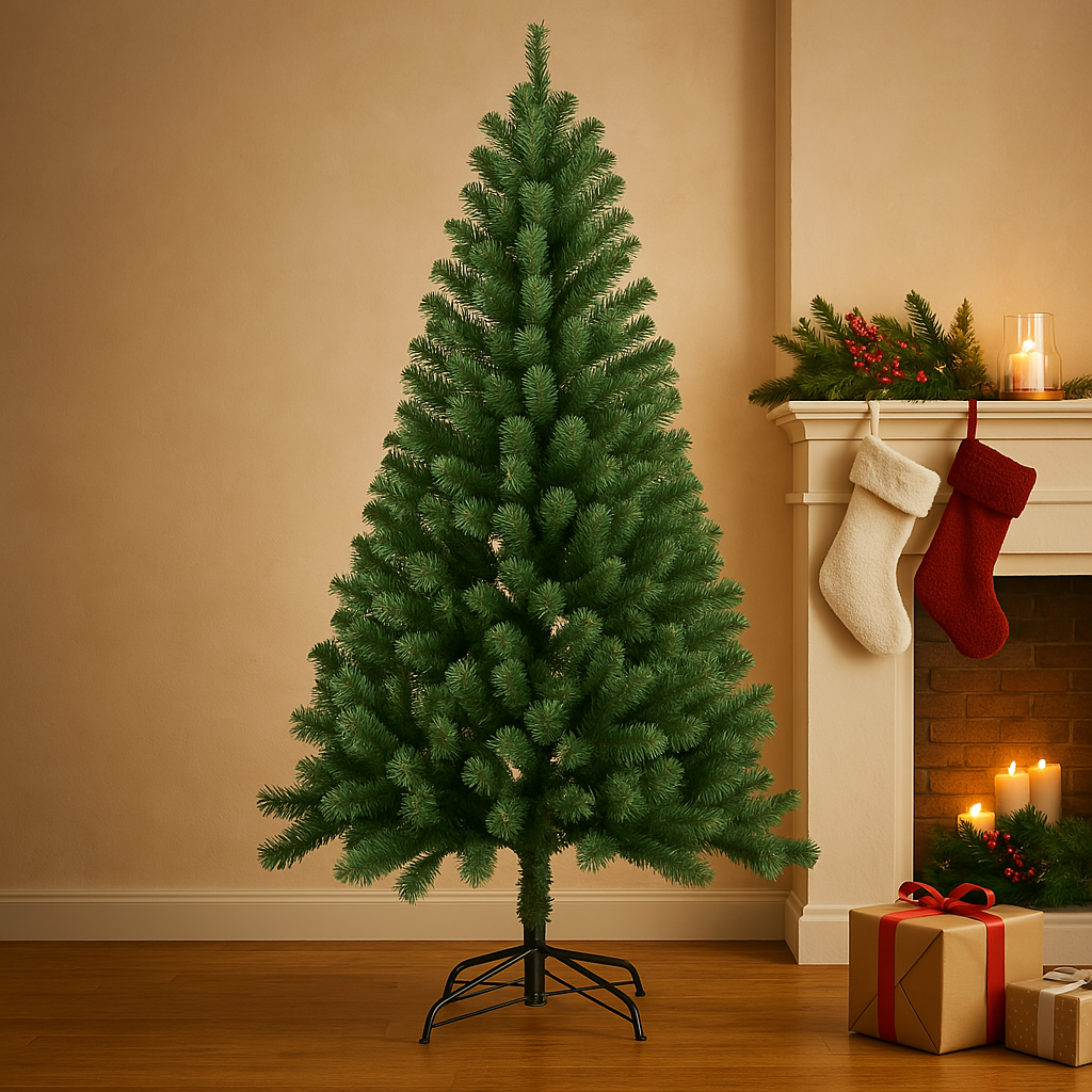 1.8M Artificial Christmas Tree 🎄 Elegant & Full for Home, Office, or Holiday Display in a cozy holiday living room.