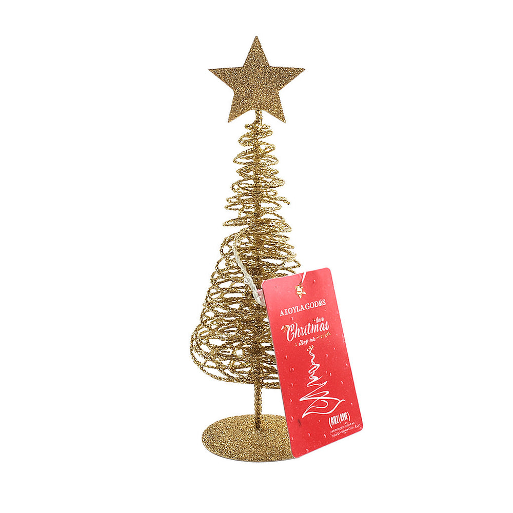 Metal Tree (18CM) decorative gold Christmas tree with a star and gift tag