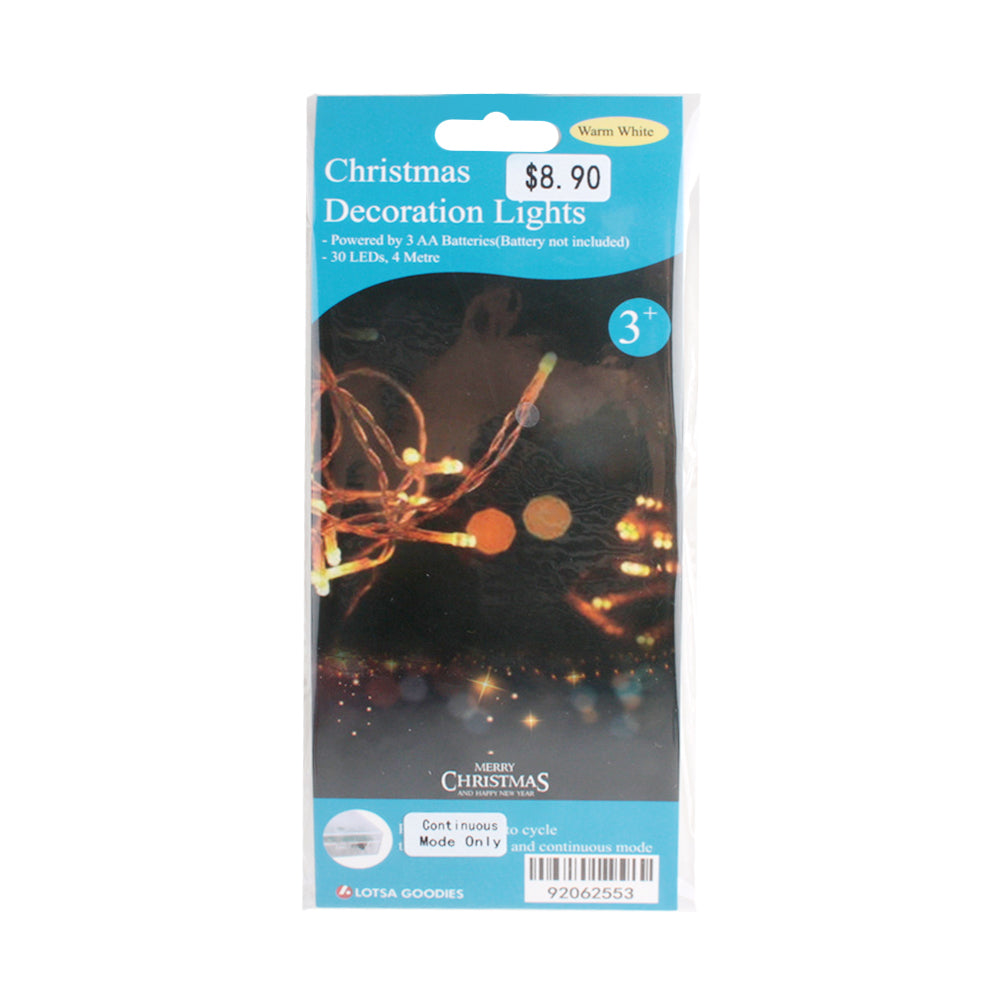 Christmas Decoration Lights (Warm White) packaging featuring LED lights for festive decorations.