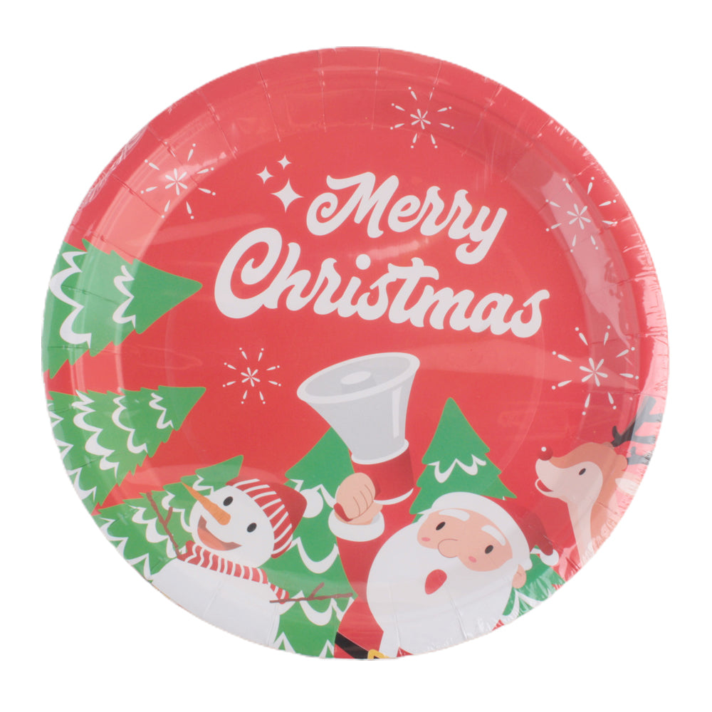 X-mas Paper Plate(7"/10PCS) featuring festive design with Santa and Christmas characters.