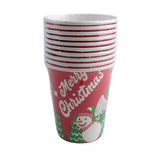 X-mas Paper Cup(10PCS) featuring festive design with snowman and Christmas trees, perfect for holiday celebrations.