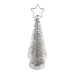 LED Silver Wire Christmas Tree – Light Up Spiral Tree with Star Top on a sturdy base, glowing in silver elegance for holiday decor.