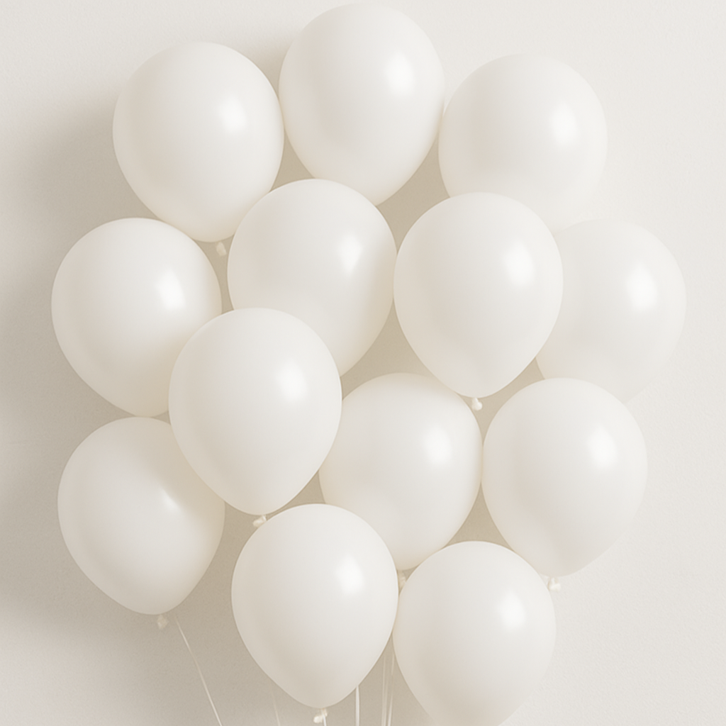 🕊️ Q. Balloon (20PCS) – White - 15 high-quality white latex balloons ideal for elegant party themes.