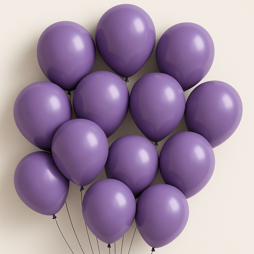 Q Balloon (20PCS),L.Purple in light purple color, perfect for weddings and parties, showcasing 15 inflated latex balloons.