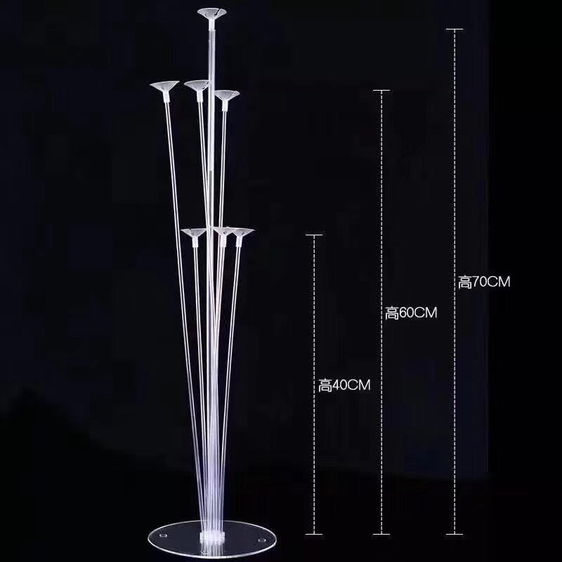 Clear acrylic Balloon Stand(N) with adjustable heights for showcasing balloons at events.