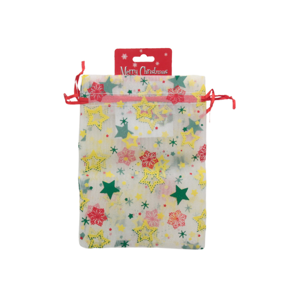 X-mas N.Pouch(2PCS/13*18CM) with colorful star and snowflake design for festive gift wrapping.