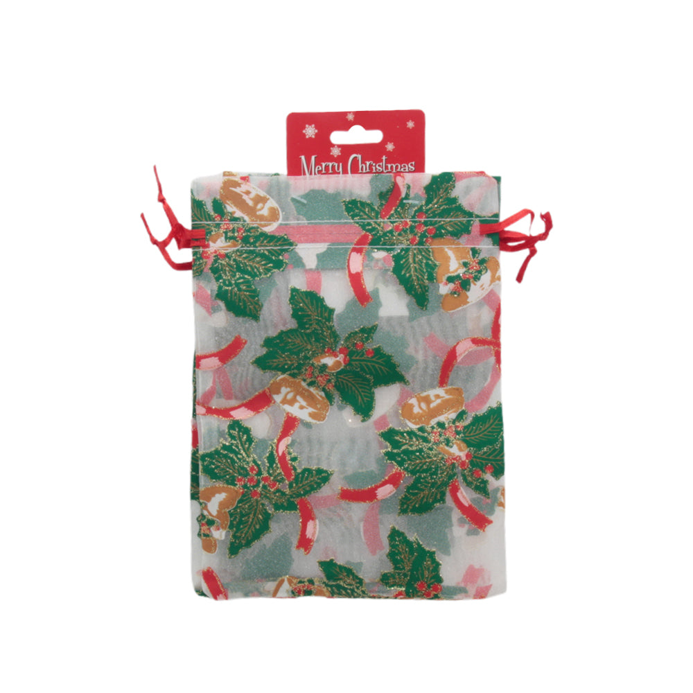 X-mas N.Pouch(2PCS/13*18CM) festive pouch with Christmas pattern and red drawstring.