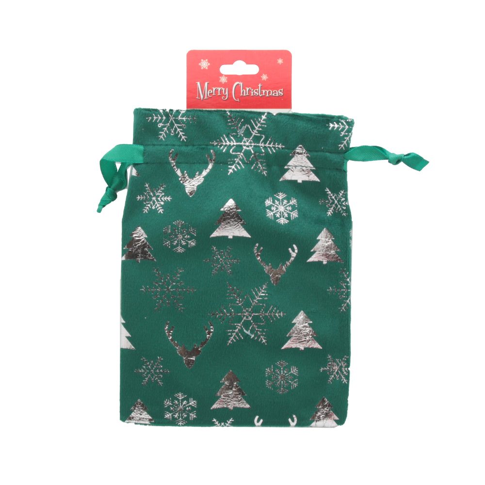 Q.X-mas Pouch(13*18CM) featuring festive Christmas designs and a drawstring closure.