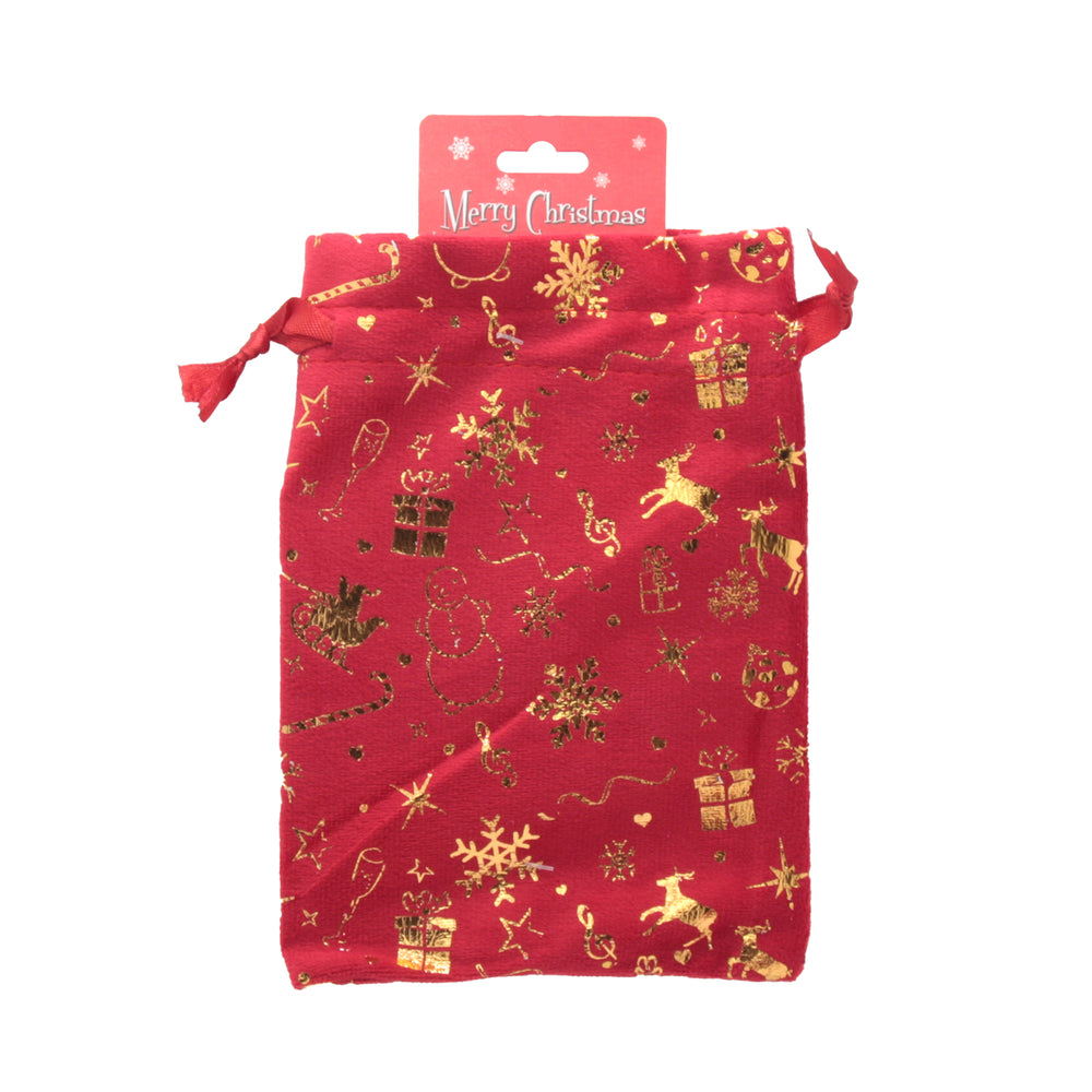 Q.X-mas Pouch(13*18CM) with festive golden designs on a red background, perfect for Christmas gifting.