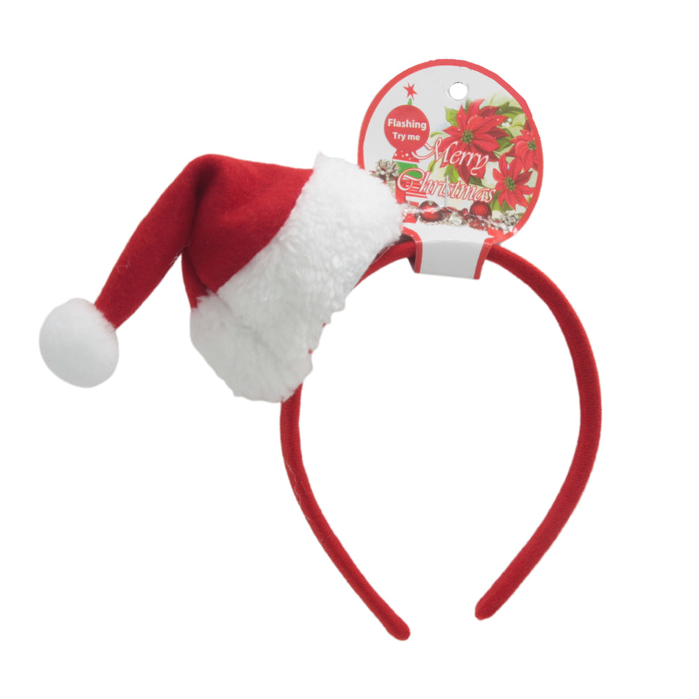 Flashing Santa Headband – Light Up Christmas Hair Accessory with LED lights and soft red fabric design.