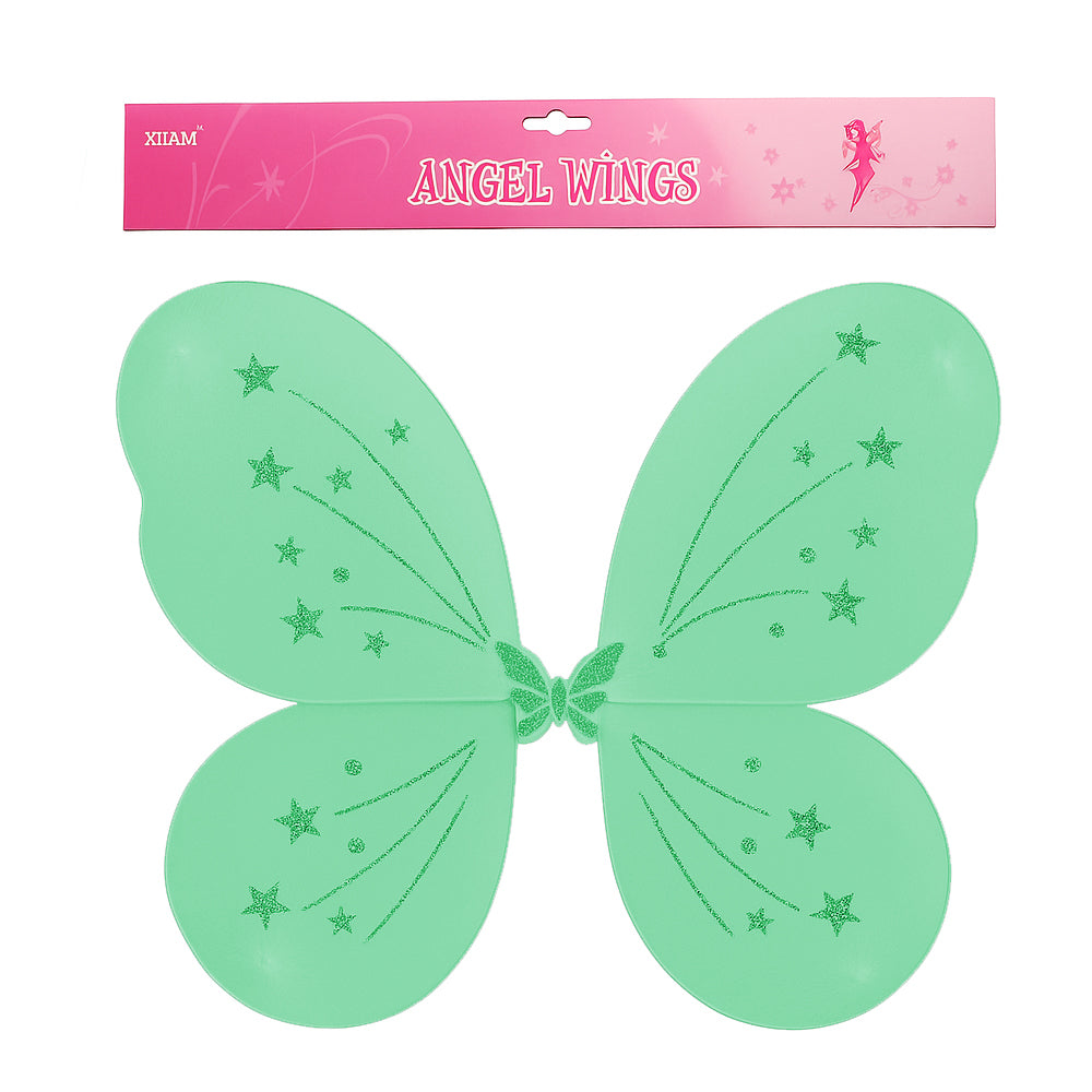 🌈 Angel Wings for Kids – 6 Dreamy Colors!(48*38CM) in mint green with sparkly stars, perfect for dress-up and imaginative play.