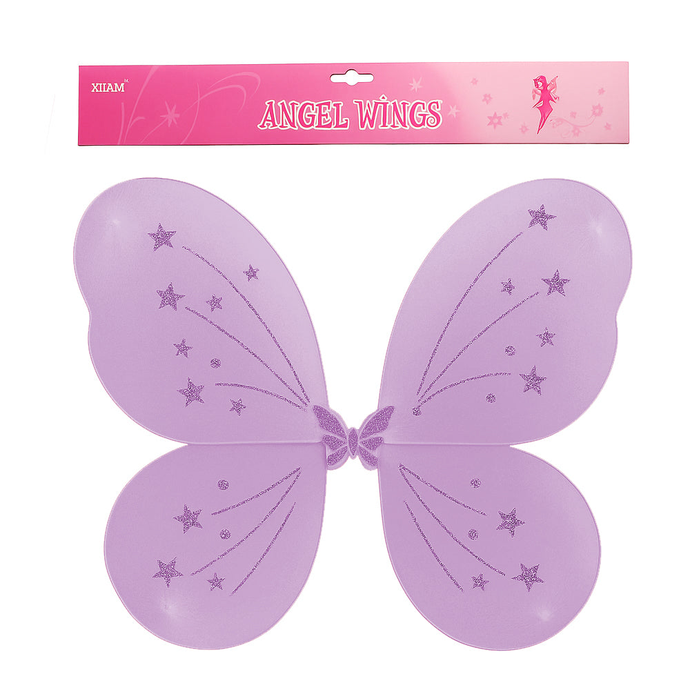 🌈 Angel Wings for Kids – 6 Dreamy Colors!(48*38CM) in purple with star designs, perfect for dress-up and imaginative play.