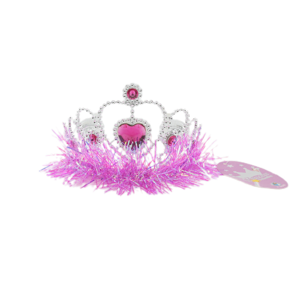 👑 Princess Tiara for Kids – 3 Sparkly Colors! Pink crown with glittering gems and fluffy trim for little princesses.