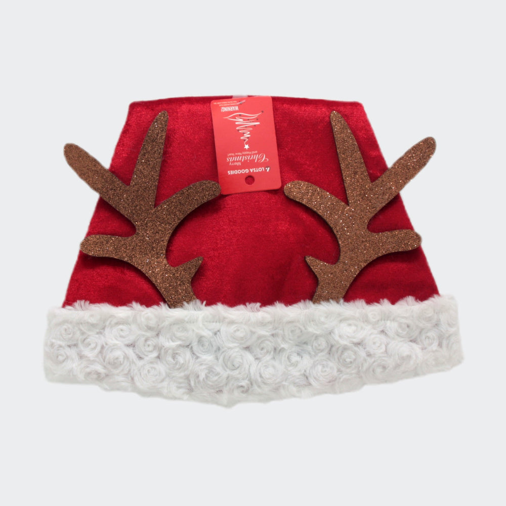 V.Christmas Hat Deer with sparkling reindeer antlers and a festive design for holiday celebrations.