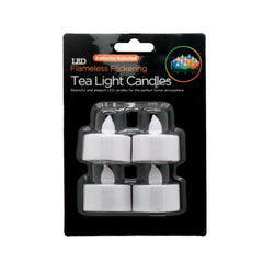6-pack battery-operated LED tealight candles in black retail packaging

