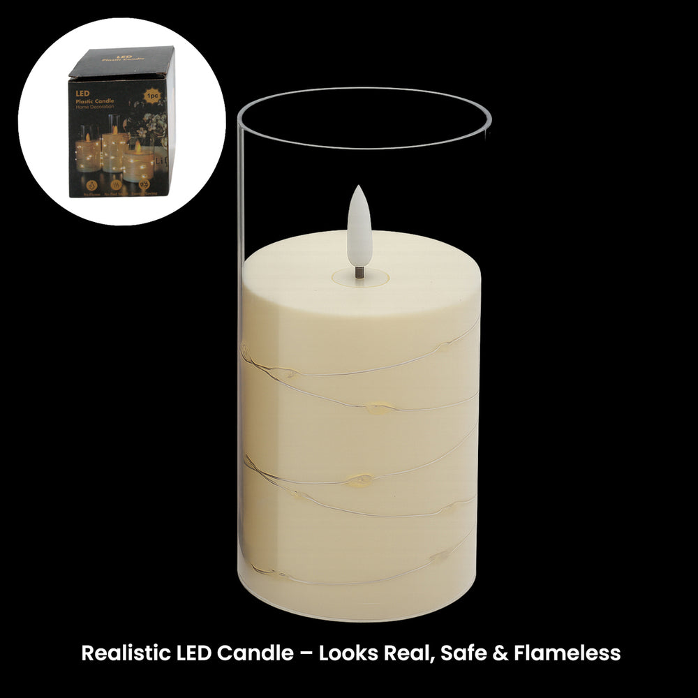 LED wrapped flameless candle 7.5 x 15cm