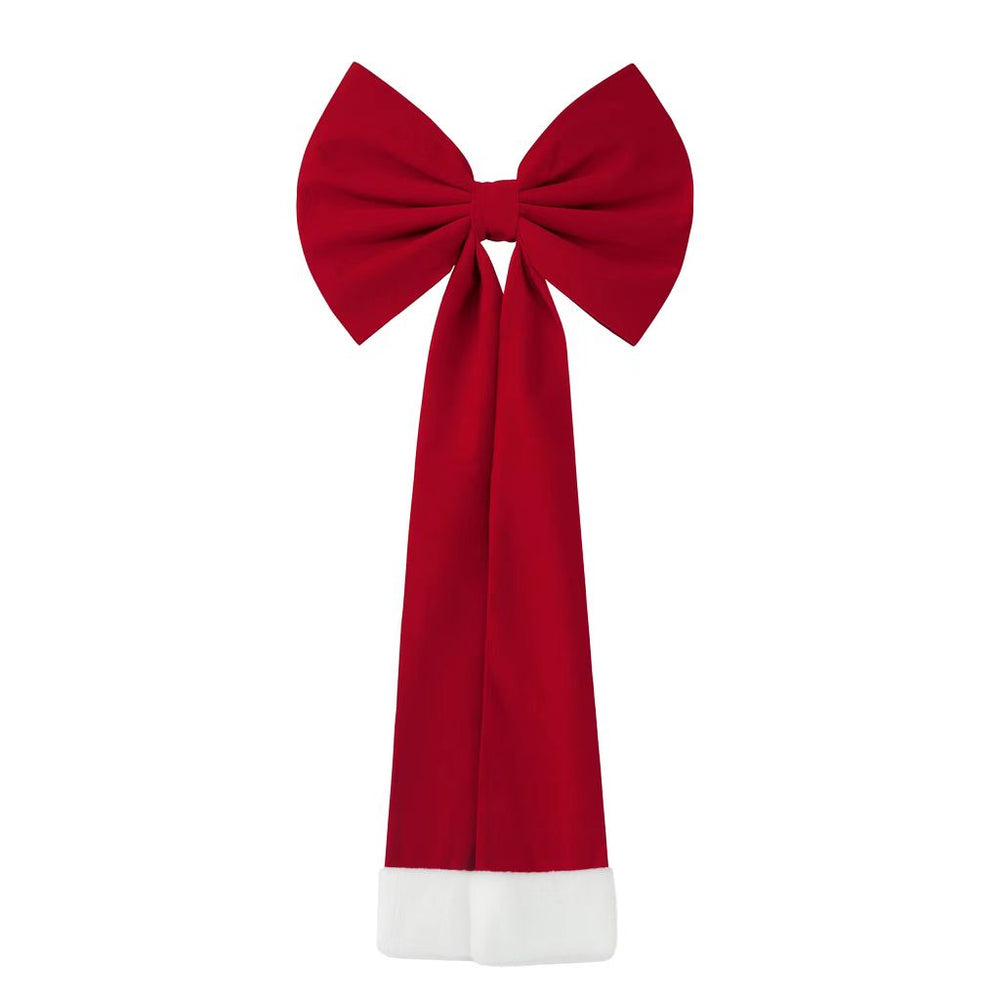 OV Christmas Bow Decoration(40CM*1.8M) in vibrant red with white accents for festive holiday decor.