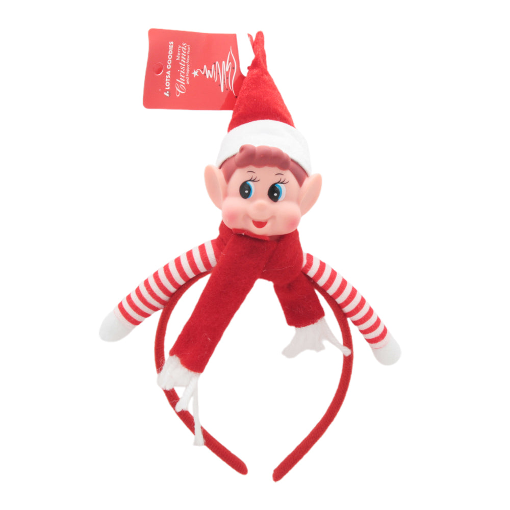 Elf Head Band featuring a cute elf design with a hat and scarf, perfect for festive occasions.