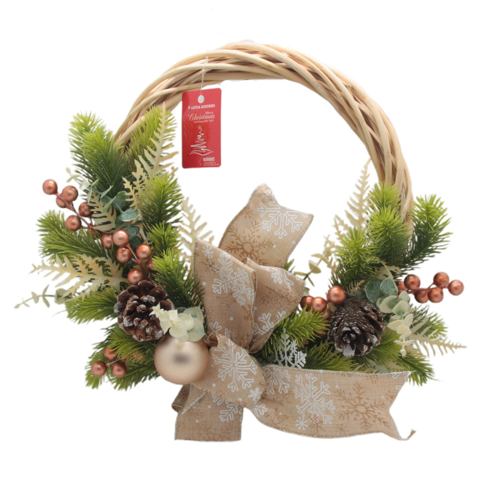 Champagne Gold Christmas Half Wreath(40CM) adorned with festive greenery, pinecones, and decorative bow.