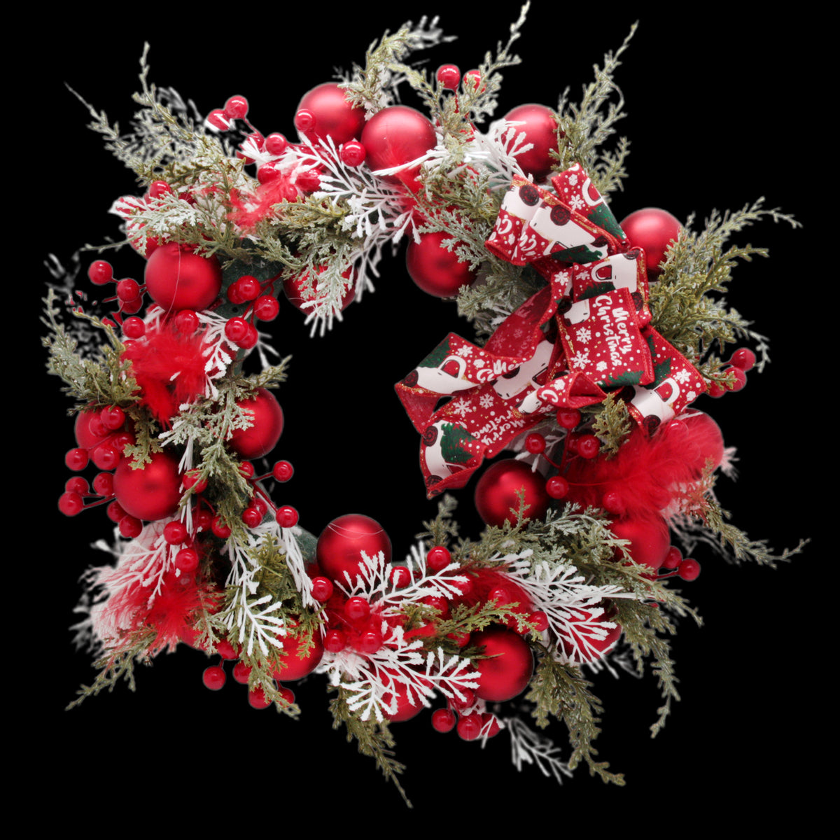 Red Holiday Wreath with Snow Accents(45CM)